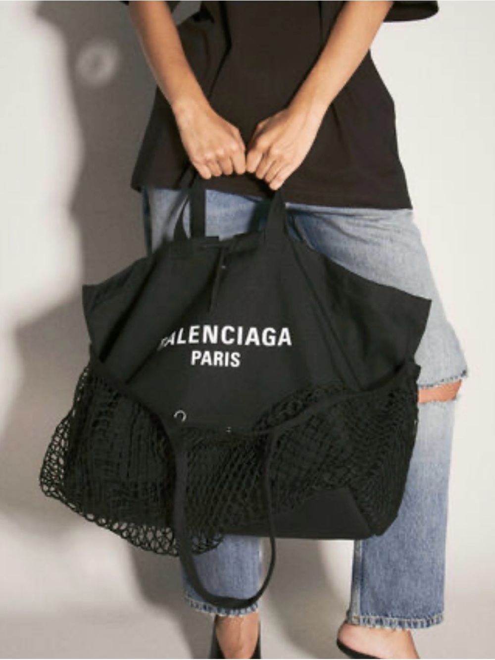 Black Quilted Tote Bag with Logo Detail